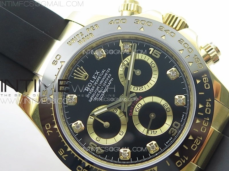 Daytona 116518LN YG APSF Best Edition Black Dial Crystals Markers On Rubber Strap Slim A7750