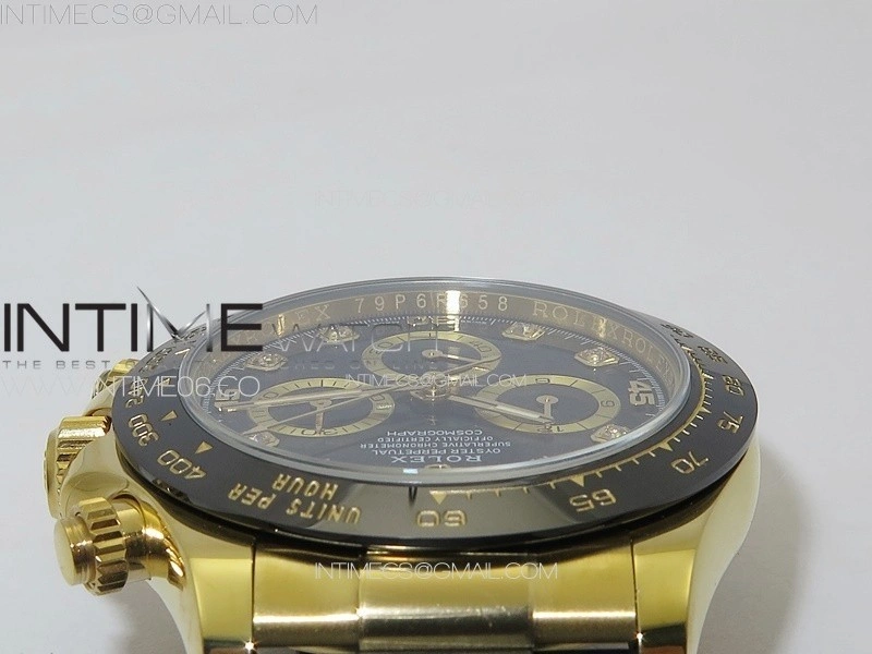 Daytona 116518LN YG APSF Best Edition Black Dial Crystals Markers On Rubber Strap Slim A7750