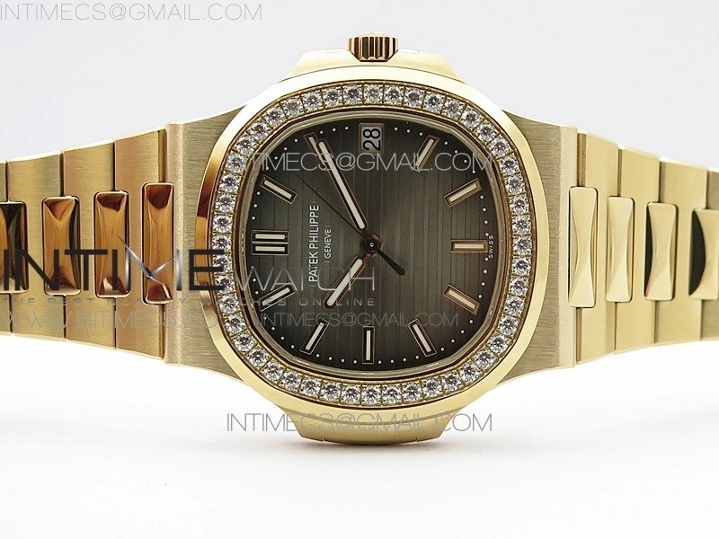 Nautilus 5711 1R Crystal Bezel PPF V4 1:1 Best Edition Brown Textured Dial on RG Bracelet 324CS