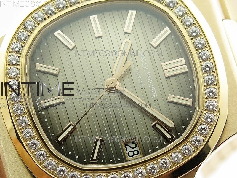 Nautilus 5711 1R Crystal Bezel PPF V4 1:1 Best Edition Brown Textured Dial on RG Bracelet 324CS