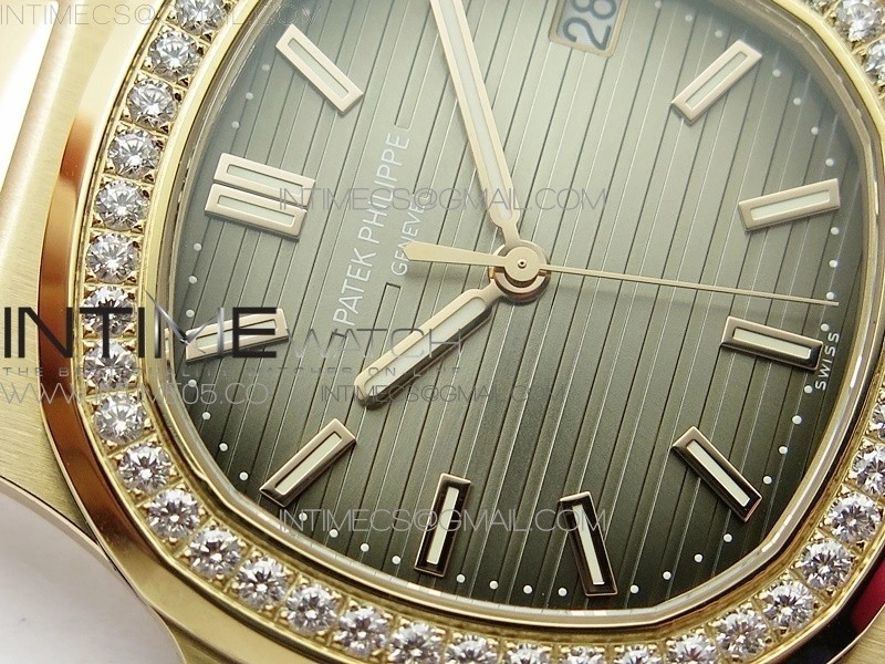 Nautilus 5711 1R Crystal Bezel PPF V4 1:1 Best Edition Brown Textured Dial on RG Bracelet 324CS