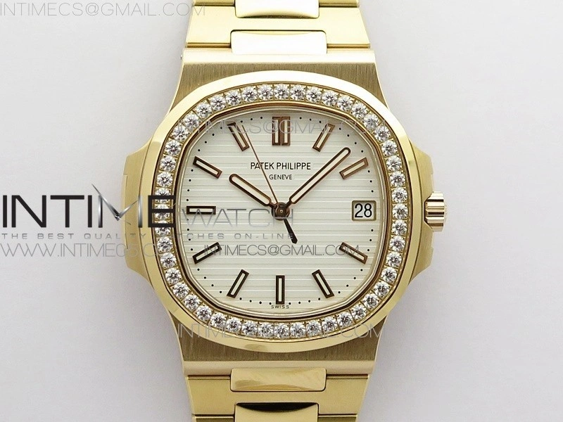 Nautilus 5711 1R Crystal Bezel PPF V4 1:1 Best Edition White Textured Dial on RG Bracelet 324CS