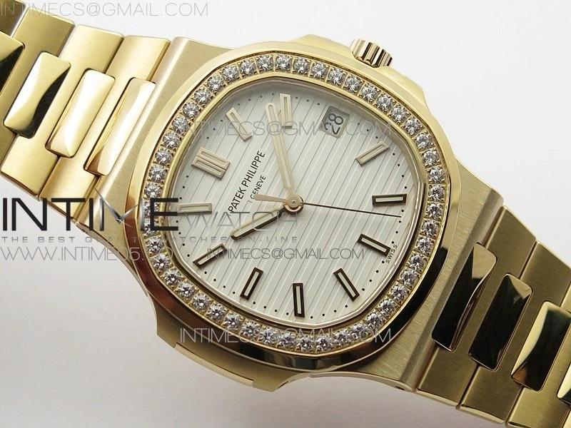 Nautilus 5711 1R Crystal Bezel PPF V4 1:1 Best Edition White Textured Dial on RG Bracelet 324CS
