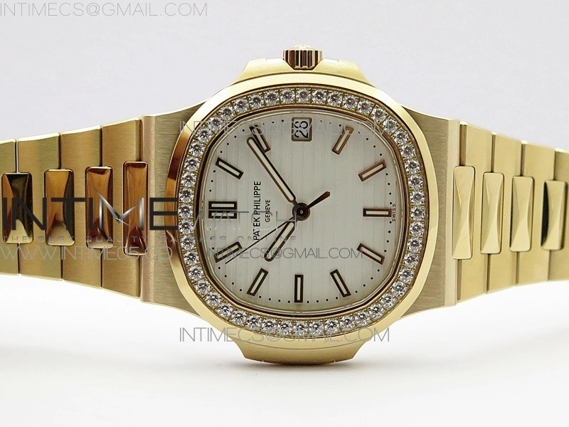 Nautilus 5711 1R Crystal Bezel PPF V4 1:1 Best Edition White Textured Dial on RG Bracelet 324CS
