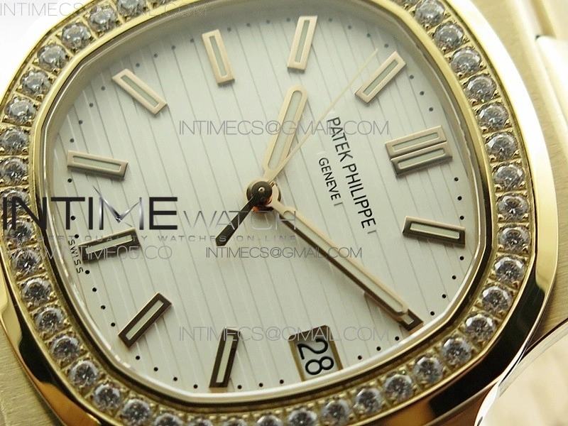 Nautilus 5711 1R Crystal Bezel PPF V4 1:1 Best Edition White Textured Dial on RG Bracelet 324CS