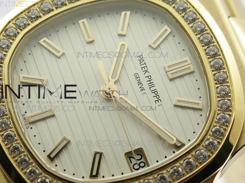 Nautilus 5711 1R Crystal Bezel PPF V4 1:1 Best Edition White Textured Dial on RG Bracelet 324CS