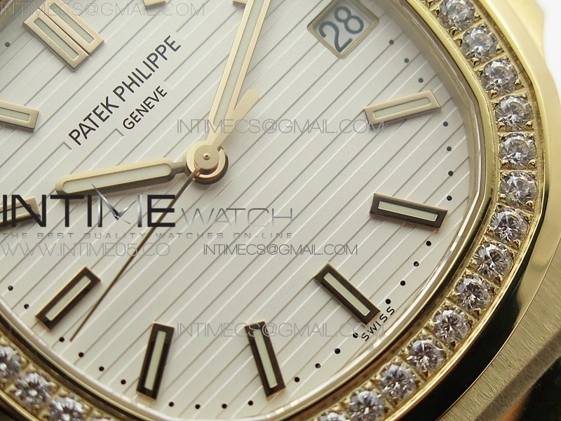 Nautilus 5711 1R Crystal Bezel PPF V4 1:1 Best Edition White Textured Dial on RG Bracelet 324CS