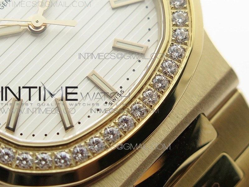 Nautilus 5711 1R Crystal Bezel PPF V4 1:1 Best Edition White Textured Dial on RG Bracelet 324CS