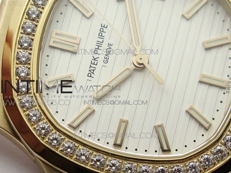 Nautilus 5711 1R Crystal Bezel PPF V4 1:1 Best Edition White Textured Dial on RG Bracelet 324CS