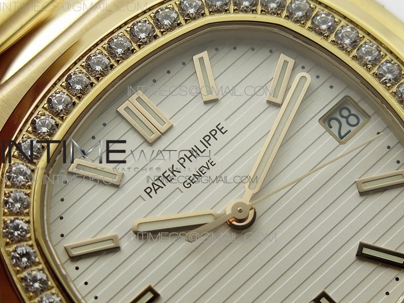 Nautilus 5711 1R Crystal Bezel PPF V4 1:1 Best Edition White Textured Dial on RG Bracelet 324CS