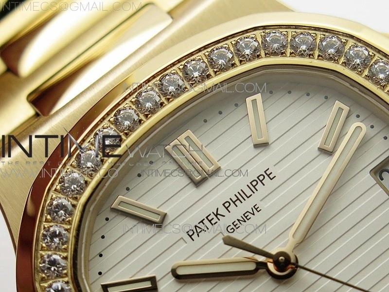Nautilus 5711 1R Crystal Bezel PPF V4 1:1 Best Edition White Textured Dial on RG Bracelet 324CS