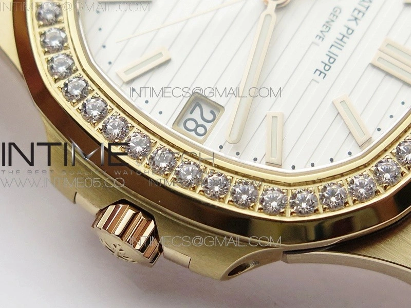 Nautilus 5711 1R Crystal Bezel PPF V4 1:1 Best Edition White Textured Dial on RG Bracelet 324CS