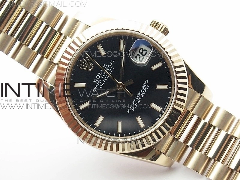 Datejust 31mm 278275 RG BP Best Edition Black Sticks Markers Dial on RG President Bracelet