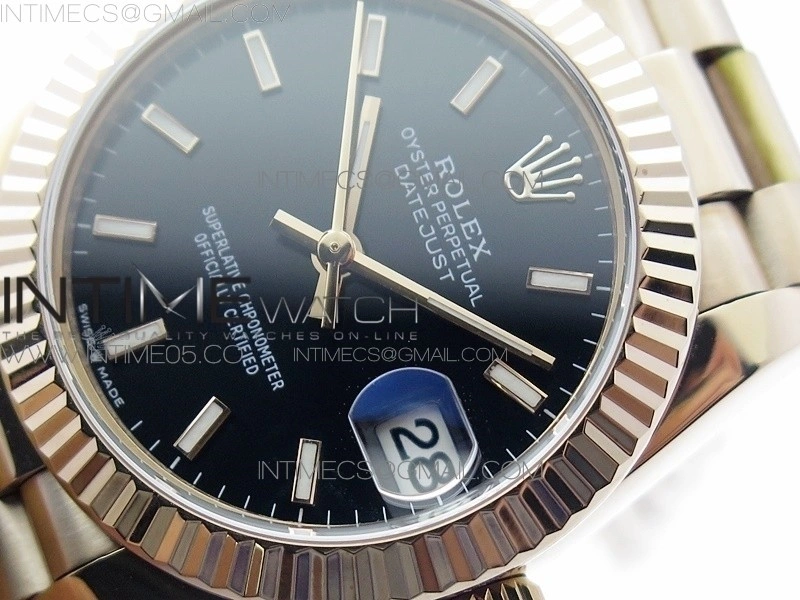 Datejust 31mm 278275 RG BP Best Edition Black Sticks Markers Dial on RG President Bracelet