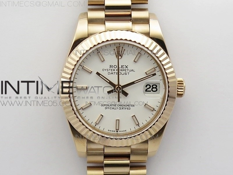 Datejust 31mm 278275 RG BP Best Edition White Sticks Markers Dial on RG President Bracelet