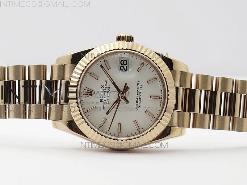 Datejust 31mm 278275 RG BP Best Edition White Sticks Markers Dial on RG President Bracelet