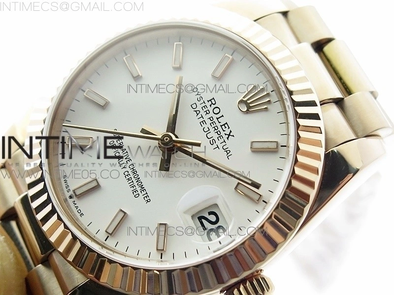 Datejust 31mm 278275 RG BP Best Edition White Sticks Markers Dial on RG President Bracelet
