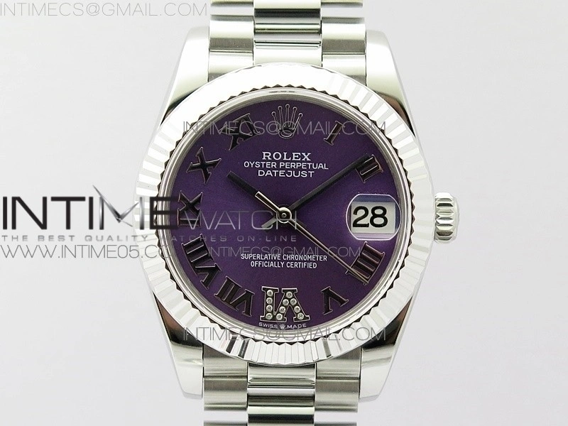 Datejust 31mm 278275 SS BP Best Edition Purple Roman Markers Dial on SS President Bracelet