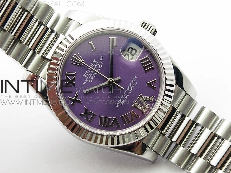 Datejust 31mm 278275 SS BP Best Edition Purple Roman Markers Dial on SS President Bracelet