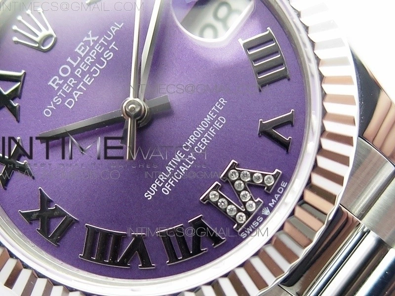 Datejust 31mm 278275 SS BP Best Edition Purple Roman Markers Dial on SS President Bracelet