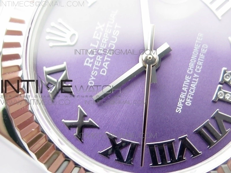 Datejust 31mm 278275 SS BP Best Edition Purple Roman Markers Dial on SS President Bracelet