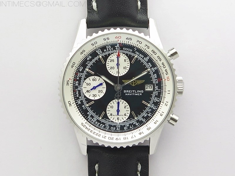 Navitimer 41mm SS B50 Best Edition SS Black Dial Stick Markers on Black Leather Strap A7750