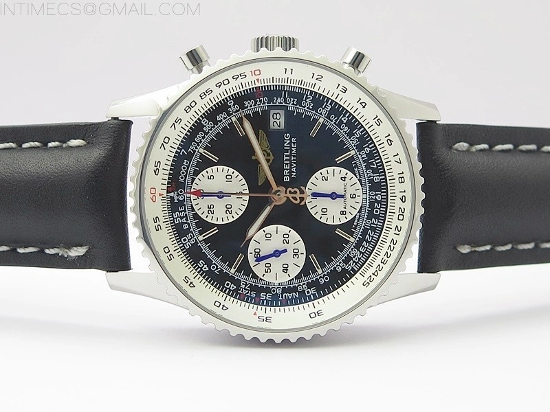 Navitimer 41mm SS B50 Best Edition SS Black Dial Stick Markers on Black Leather Strap A7750