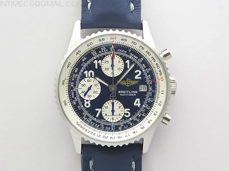 Navitimer 41mm SS B50 Best Edition SS Blue Dial Numeral Markers on Blue Leather Strap A7750
