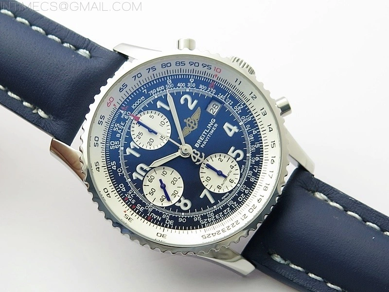 Navitimer 41mm SS B50 Best Edition SS Blue Dial Numeral Markers on Blue Leather Strap A7750