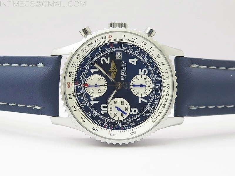 Navitimer 41mm SS B50 Best Edition SS Blue Dial Numeral Markers on Blue Leather Strap A7750
