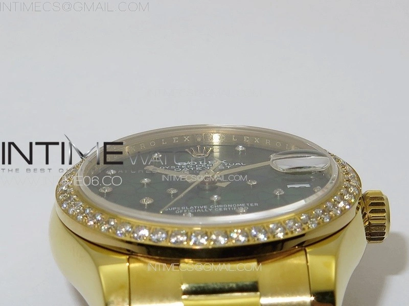 DateJust 31mm YG APSF Best Edition Green Flowers Crystals Dial on President Bracelet A2824