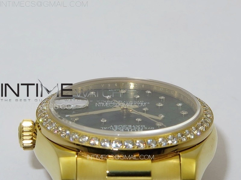 DateJust 31mm YG APSF Best Edition Green Flowers Crystals Dial on President Bracelet A2824