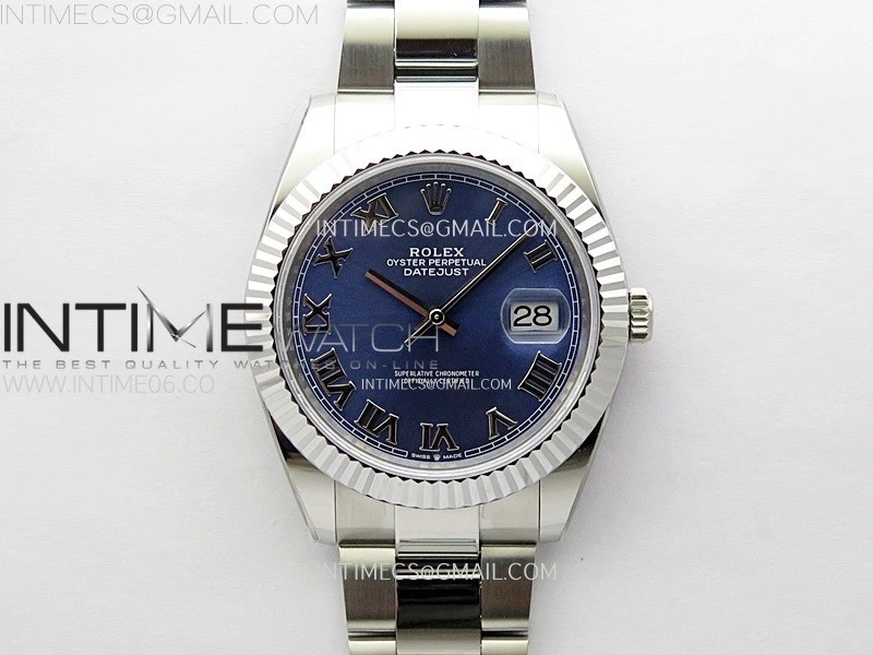 DateJust 41mm 126334 904 SS AR+F V2 1:1 Best Edition Fluted Bezel Blue Dial Roman Markers on Oyster Bracelet DD3235
