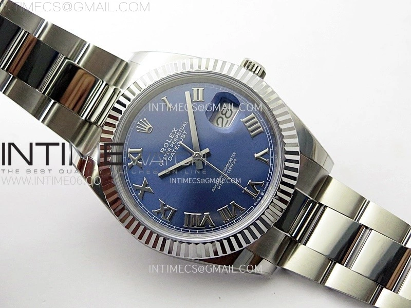 DateJust 41mm 126334 904 SS AR+F V2 1:1 Best Edition Fluted Bezel Blue Dial Roman Markers on Oyster Bracelet DD3235