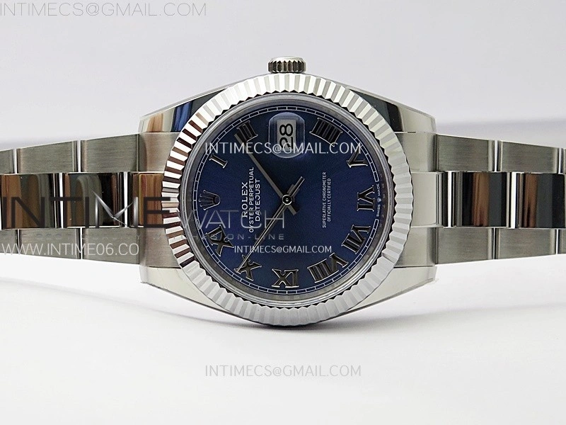 DateJust 41mm 126334 904 SS AR+F V2 1:1 Best Edition Fluted Bezel Blue Dial Roman Markers on Oyster Bracelet DD3235