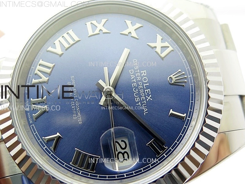 DateJust 41mm 126334 904 SS AR+F V2 1:1 Best Edition Fluted Bezel Blue Dial Roman Markers on Oyster Bracelet DD3235