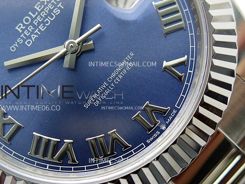 DateJust 41mm 126334 904 SS AR+F V2 1:1 Best Edition Fluted Bezel Blue Dial Roman Markers on Oyster Bracelet DD3235