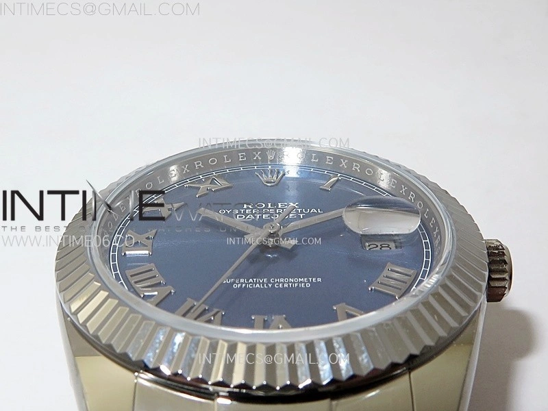 DateJust 41mm 126334 904 SS AR+F V2 1:1 Best Edition Fluted Bezel Blue Dial Roman Markers on Oyster Bracelet DD3235