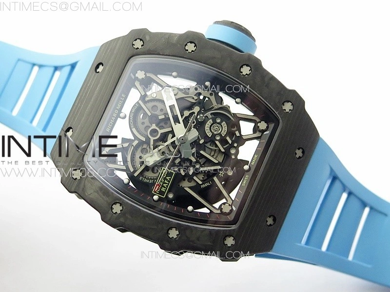 RM035-02 Forged Carbon Case KUF Best Edition Blue Crown on Blue Rubber Strap MIYOTA8215