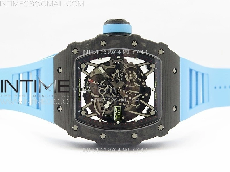 RM035-02 Forged Carbon Case KUF Best Edition Blue Crown on Blue Rubber Strap MIYOTA8215