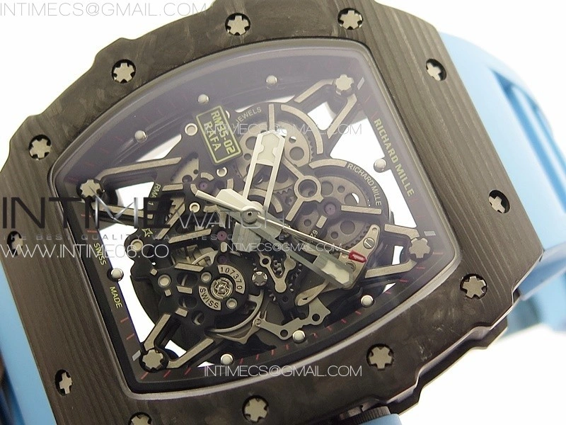 RM035-02 Forged Carbon Case KUF Best Edition Blue Crown on Blue Rubber Strap MIYOTA8215