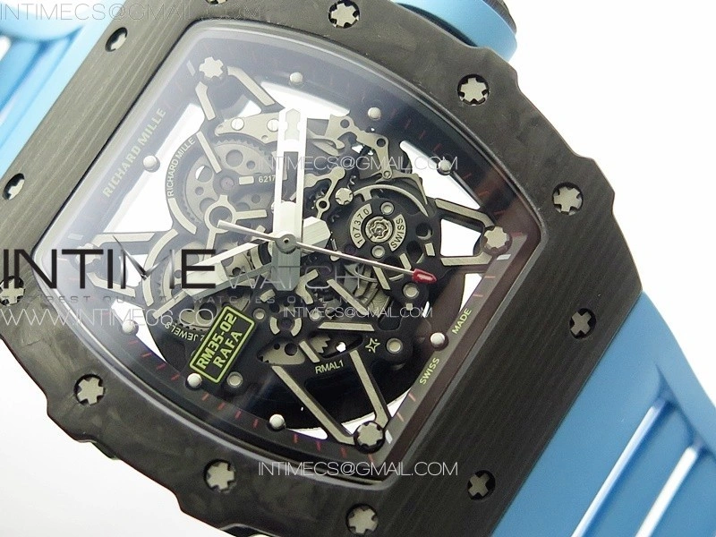 RM035-02 Forged Carbon Case KUF Best Edition Blue Crown on Blue Rubber Strap MIYOTA8215