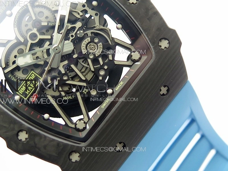 RM035-02 Forged Carbon Case KUF Best Edition Blue Crown on Blue Rubber Strap MIYOTA8215