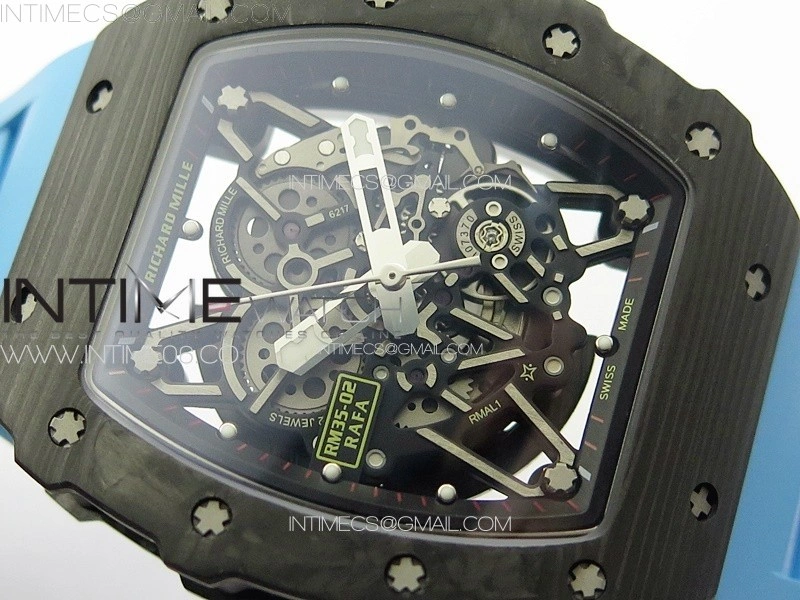 RM035-02 Forged Carbon Case KUF Best Edition Blue Crown on Blue Rubber Strap MIYOTA8215