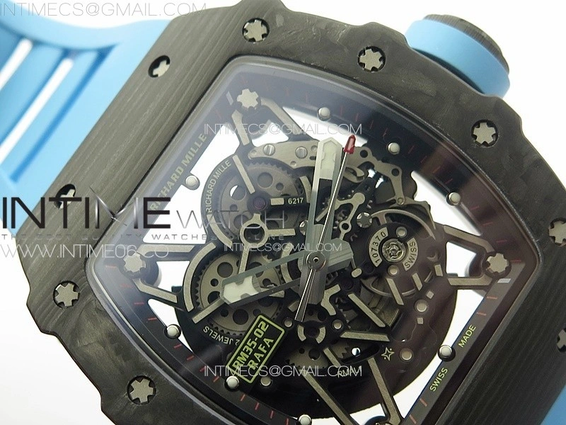 RM035-02 Forged Carbon Case KUF Best Edition Blue Crown on Blue Rubber Strap MIYOTA8215