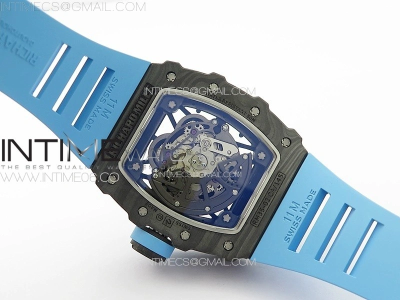 RM035-02 Forged Carbon Case KUF Best Edition Blue Crown on Blue Rubber Strap MIYOTA8215