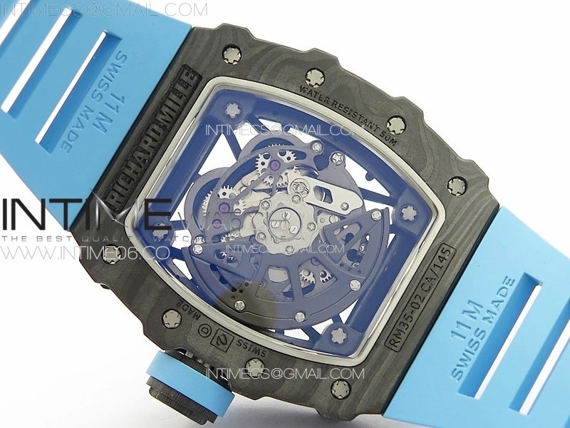 RM035-02 Forged Carbon Case KUF Best Edition Blue Crown on Blue Rubber Strap MIYOTA8215