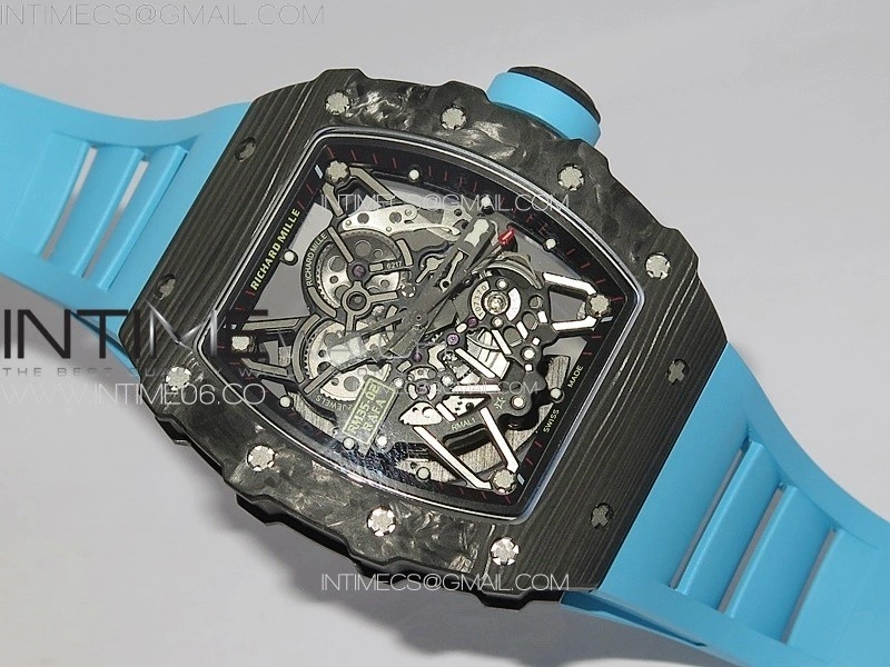 RM035-02 Forged Carbon Case KUF Best Edition Blue Crown on Blue Rubber Strap MIYOTA8215