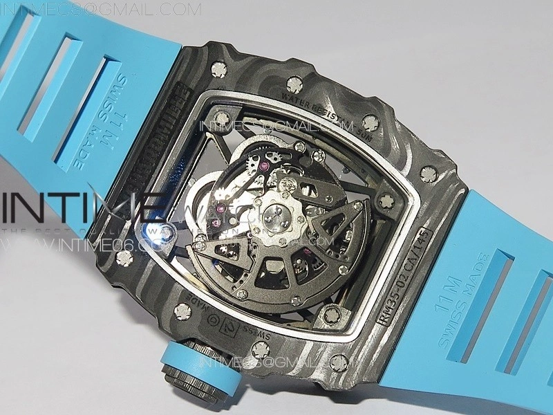 RM035-02 Forged Carbon Case KUF Best Edition Blue Crown on Blue Rubber Strap MIYOTA8215