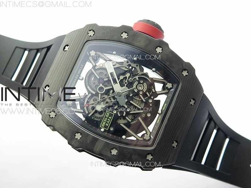 RM035-02 Forged Carbon Case KUF Best Edition Red Crown on Black Rubber Strap MIYOTA8215